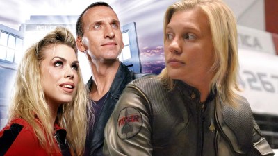 Split image with the Doctor and Rose in Doctor Who and Katee Sackhoff in Battlestar Galactica
