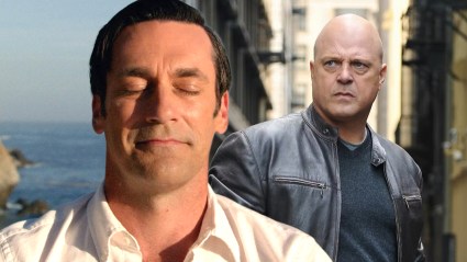 Split image of Jon Hamm in Mad Men and Michael Chiklis in The Shield