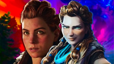 Aloy from Horizon Forbidden West next to Aloy from Horizon Hunter's Gathering.