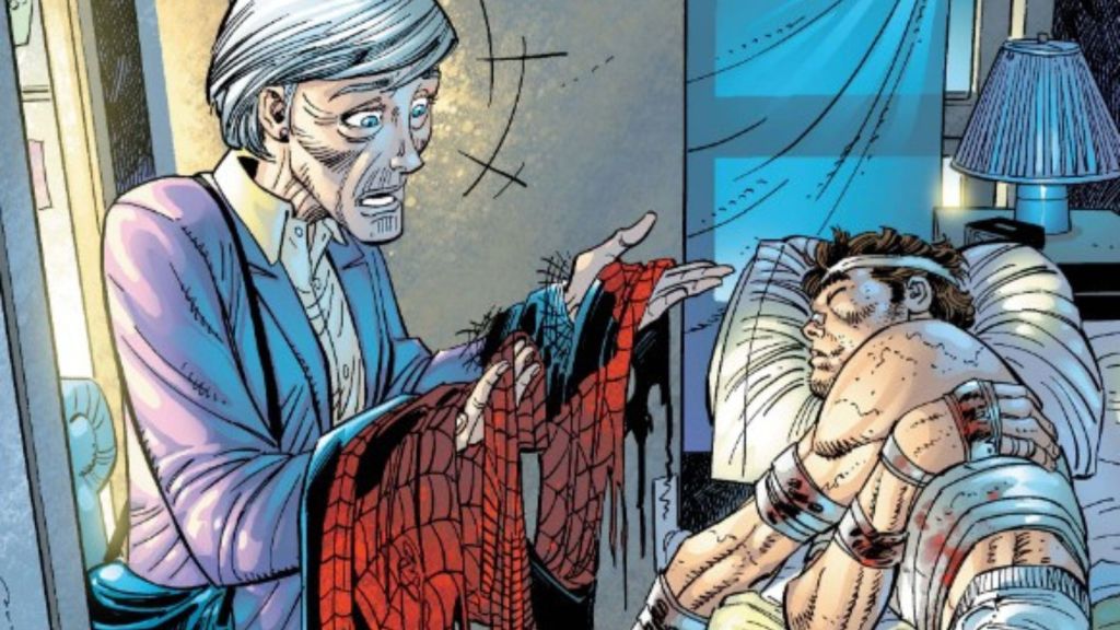 Aunt May finds Spider-Man costume