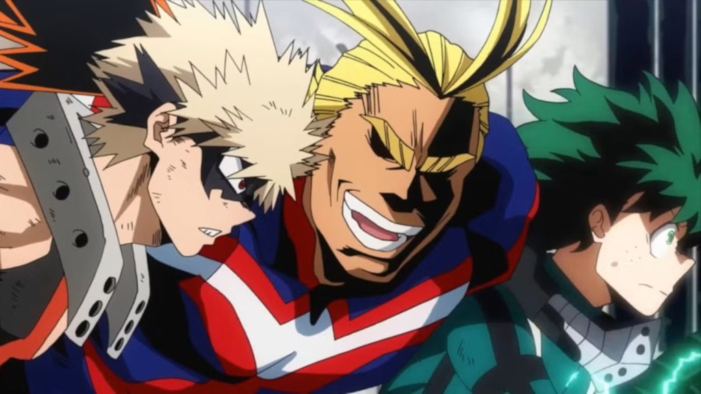 All Might catching up to Bakugo and Deku in My Hero Academia