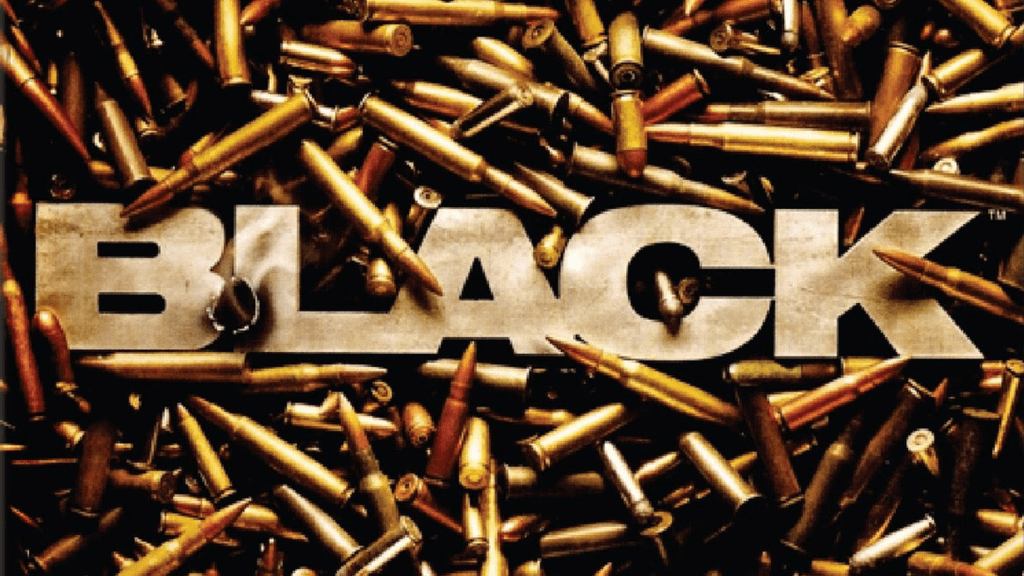 The Black cover art and logo over a field of bullets.