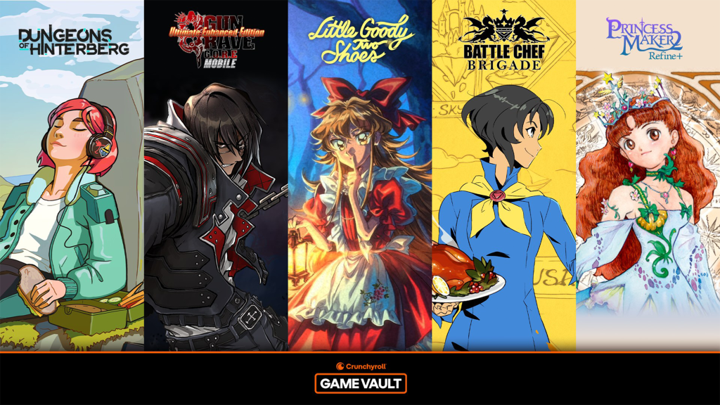 CrunchyRoll's Game Vault showing five games