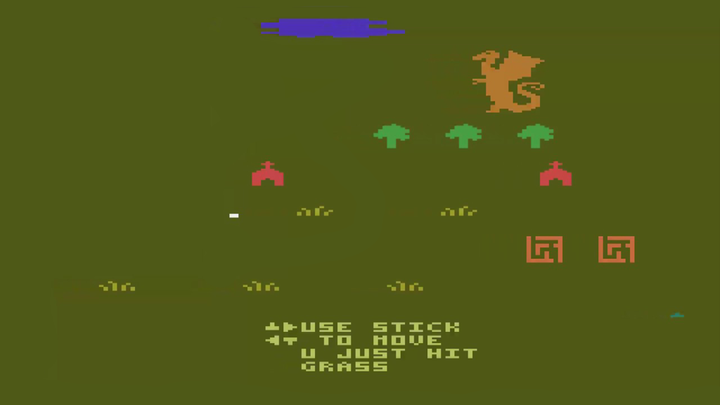 A screenshot from Dragon Stomper (1983) on the Atari 2600.