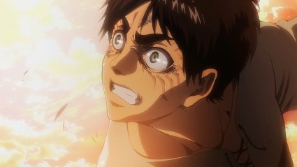 Eren throwing a punch in Attack on Titan
