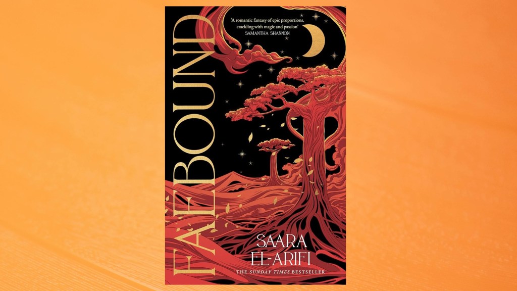 The cover of Faebound by Saara El-Arifi against an orange background