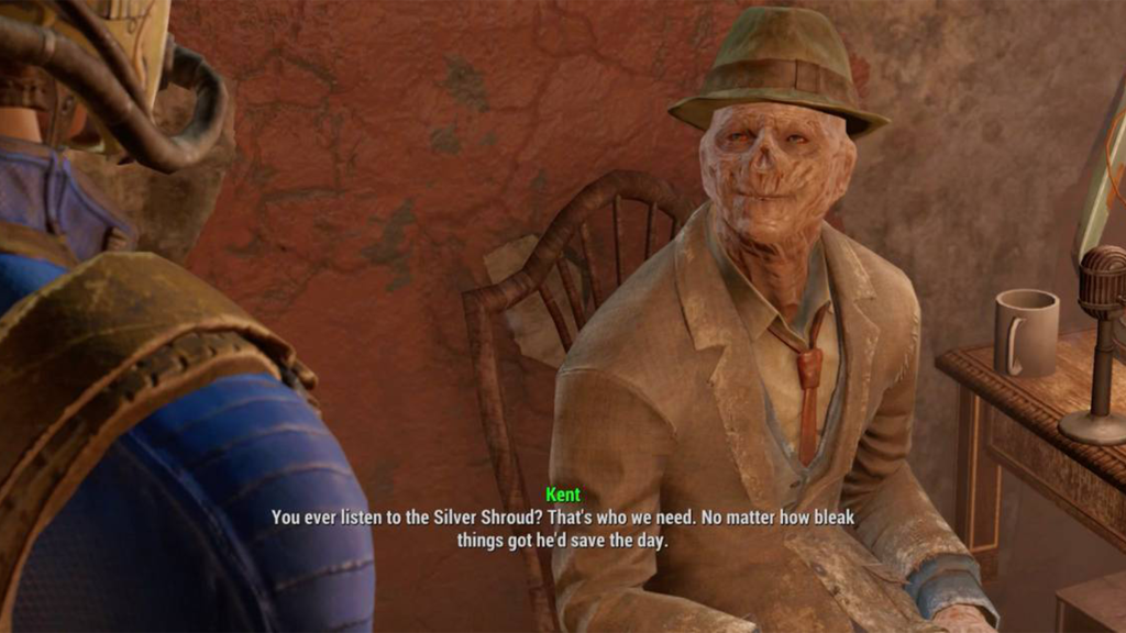 A screenshot from Fallout 4 The Silver Shroud quest.