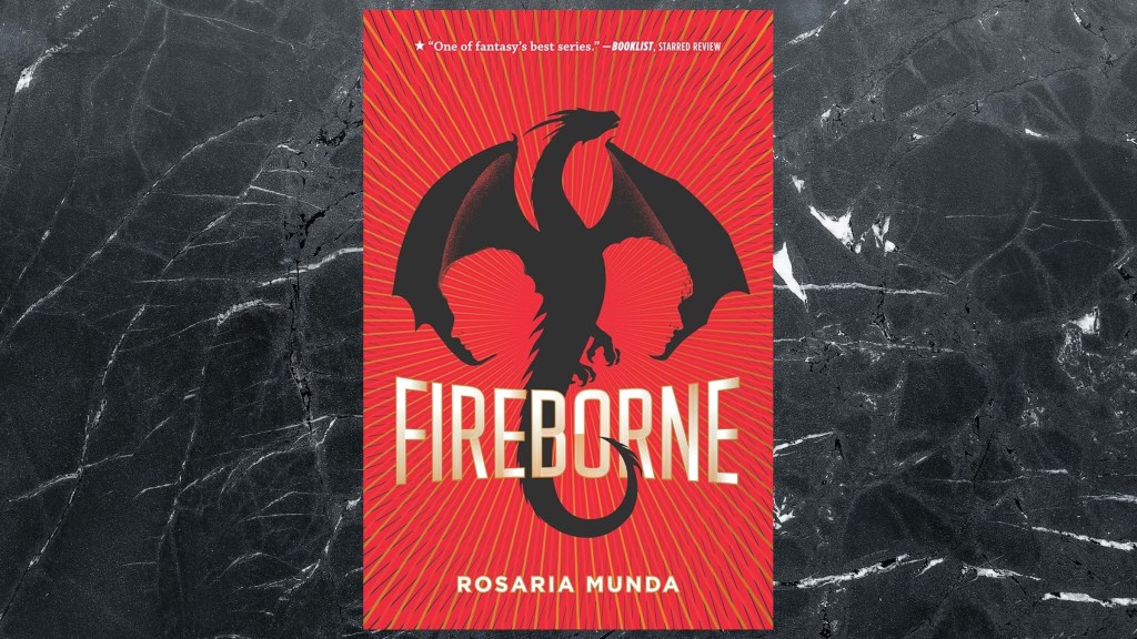 The cover of Fireborne by Rosaria Munda against a black background