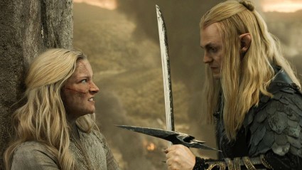 Galadriel fighting Sauron in The Rings of Power Season 2