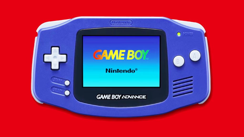 The Nintendo Game Boy Advance on a red background.