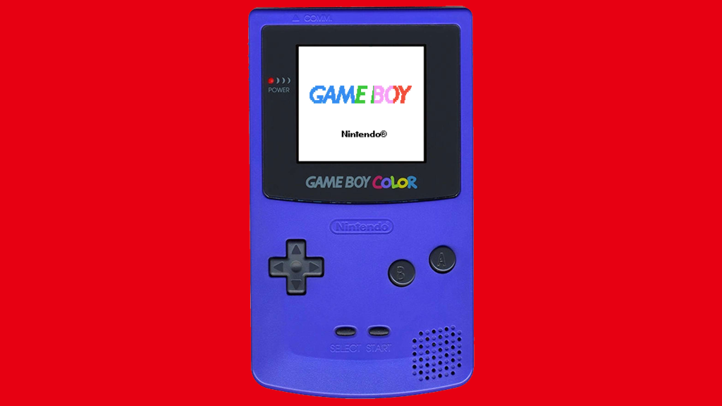 The Nintendo Game Boy Color on a red background.