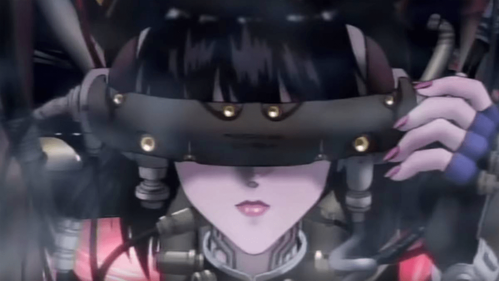 A screenshot from the intro for Ghost in the Shell on the PlayStation.
