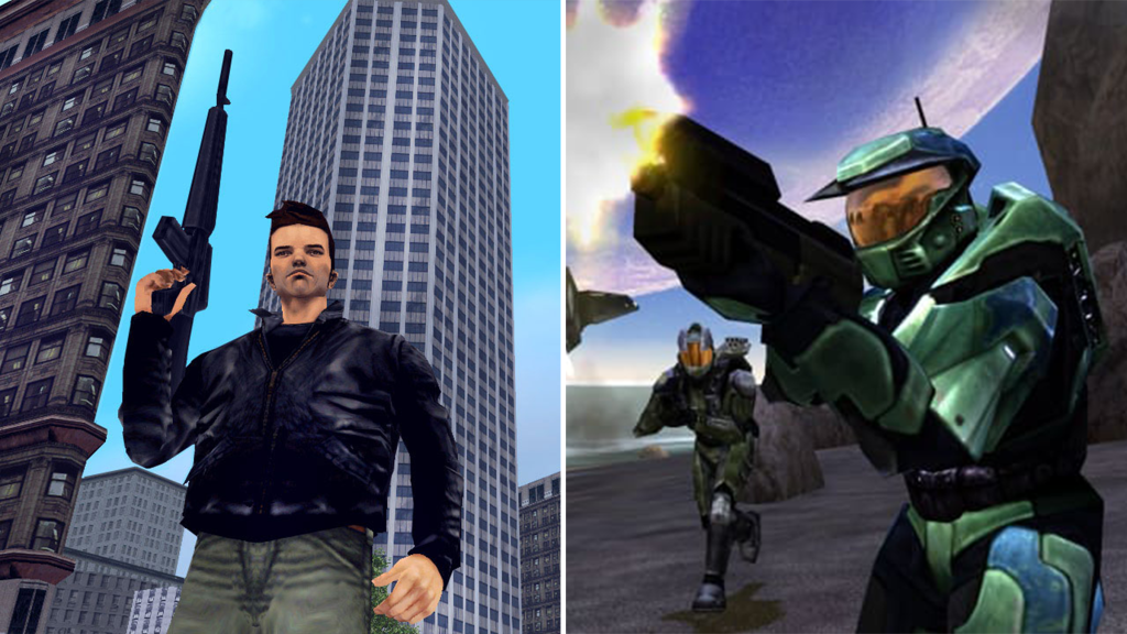 Screenshot from Grand Theft Auto III and Halo: Combat Evolved.