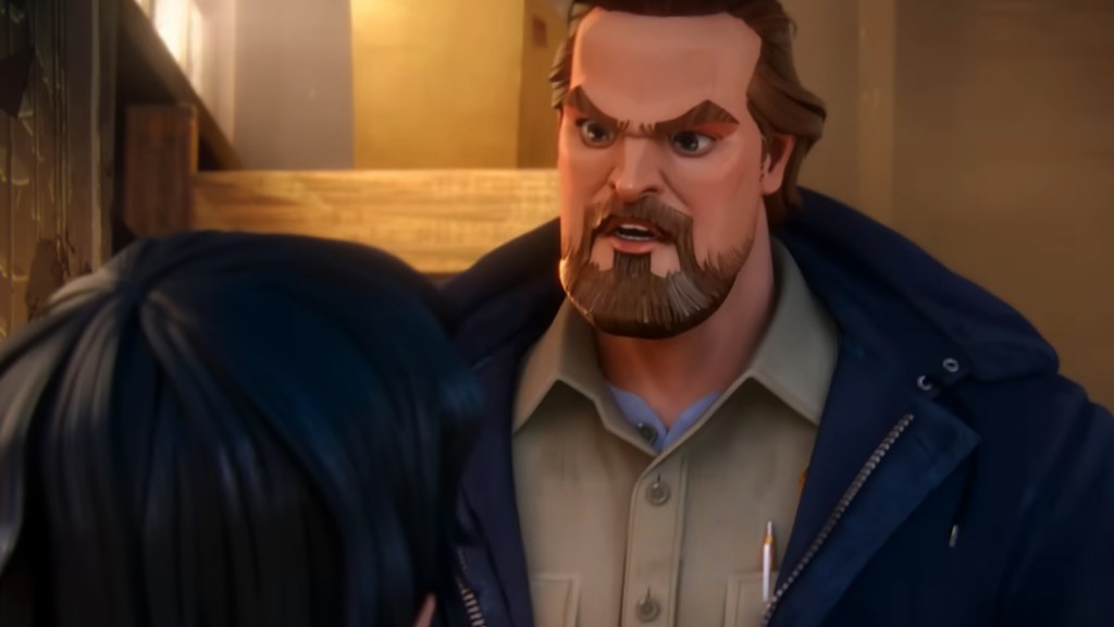 Hopper angrily talking to Mike in the trailer for Stranger Things: Tales From '85