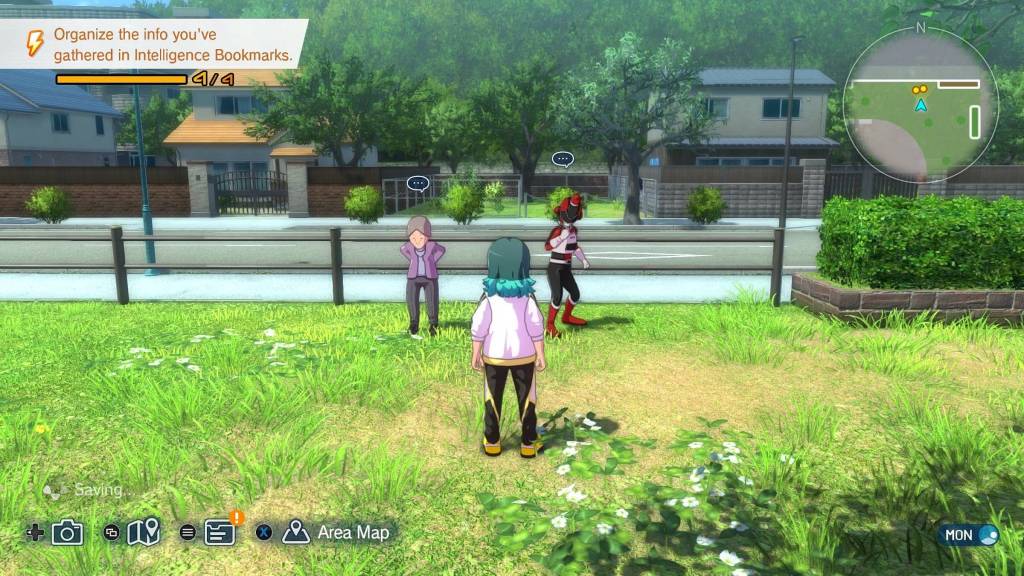 Sasanami Unmei near some NPCs in Inazuma Eleven: Victory Road
