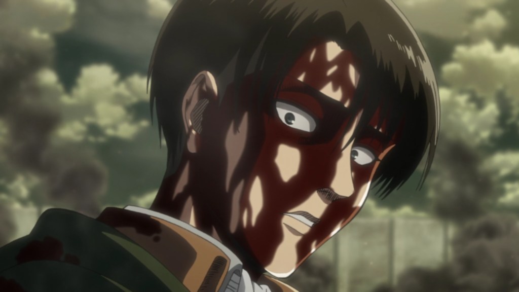 Levi covered in blood in Attack on Titan Season 3