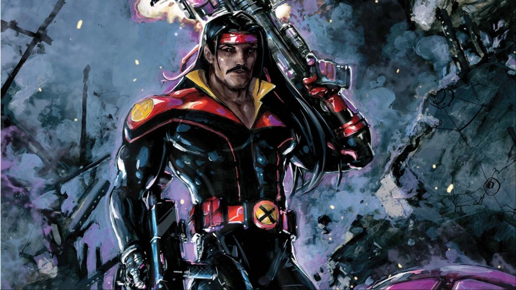 Forge holding a gun over his shoulder