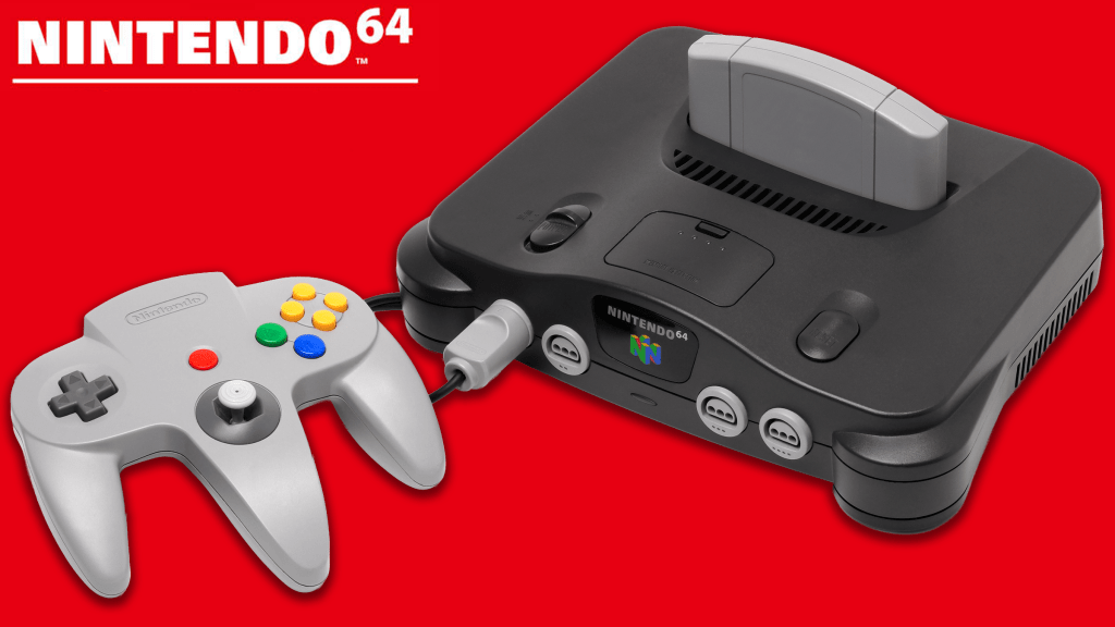 The Nintendo64 on a red background.