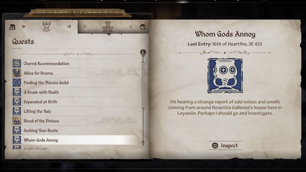 Oblivion Remastered Quest Log