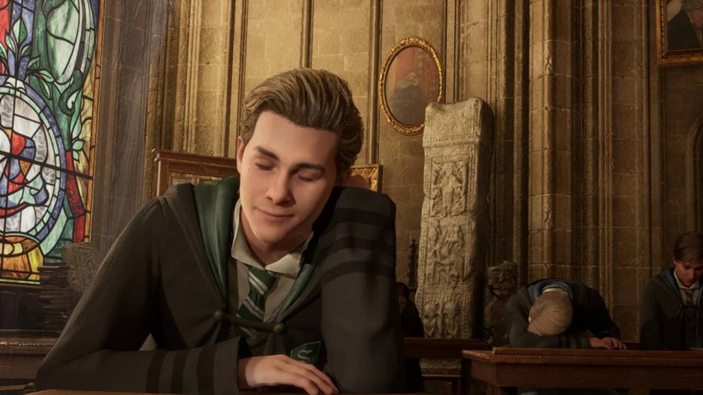 Ominis Gaunt asleep in a classroom in Hogwarts Legacy
