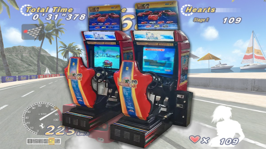 OutRun 2 SP arcade cabinet over screenshot