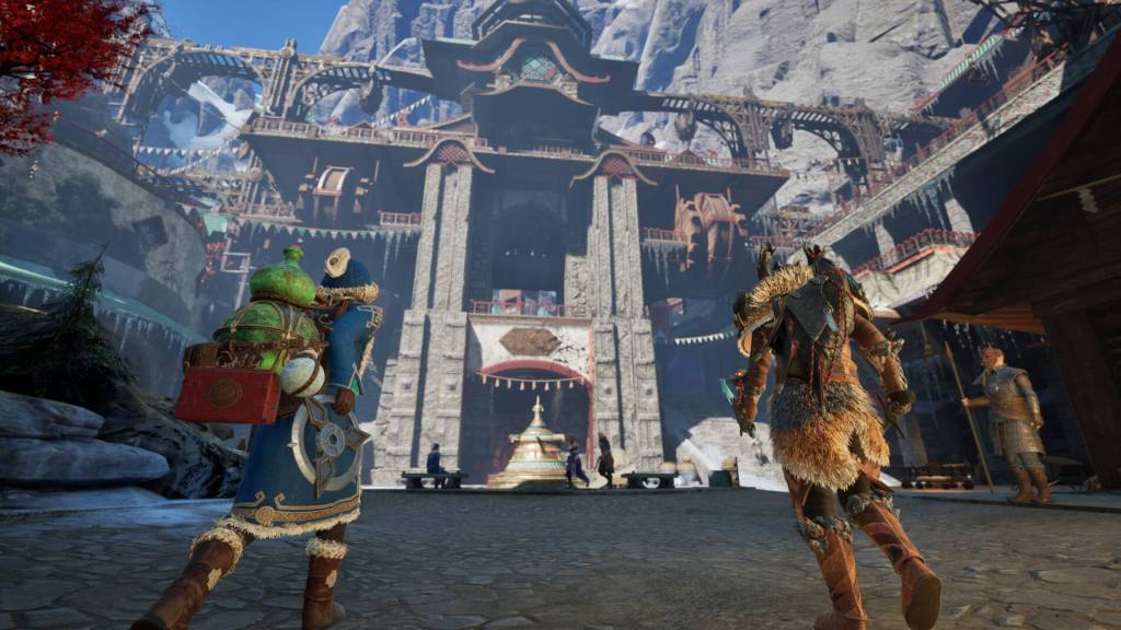 Two players exploring a city in Outward 2.