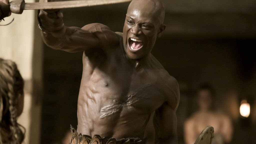 Peter Mensah fighting in Spartacus