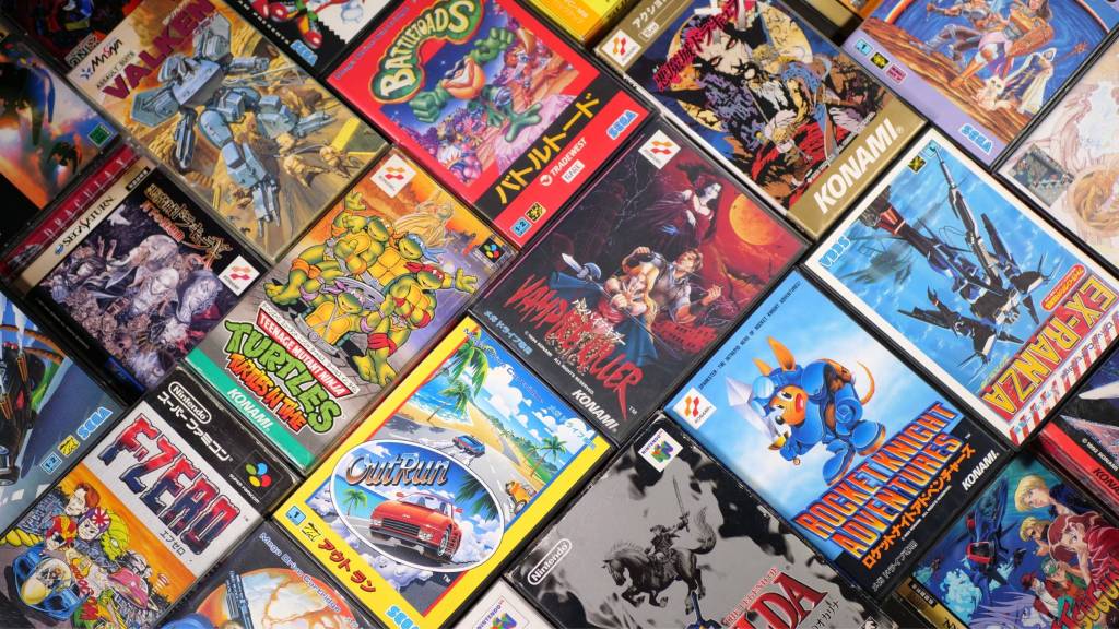 A collection of physical game boxes.