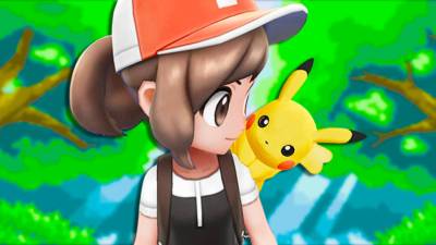 A Pokemon trainer with Pikachu on their shoulder from Pokemon Let's Go Pikachu