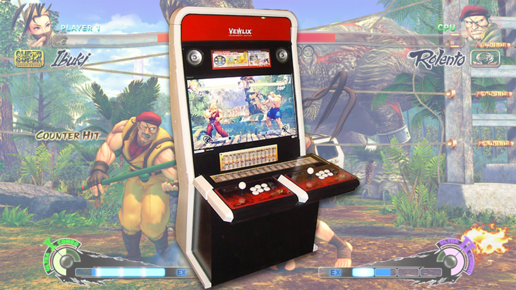 Street Fighter IV arcade cabinet over screenshot.