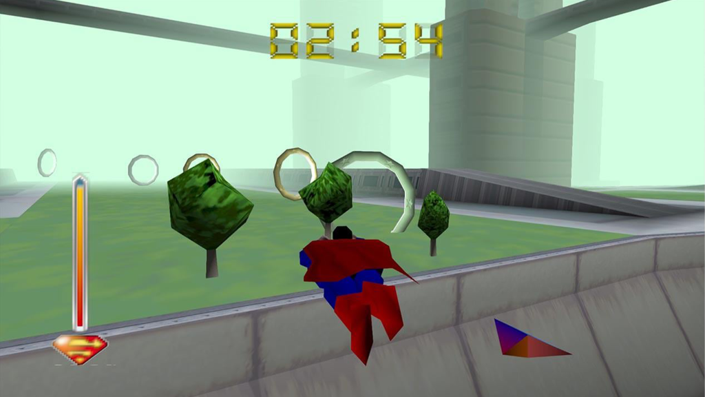 A screenshot from Superman 64 (1999).