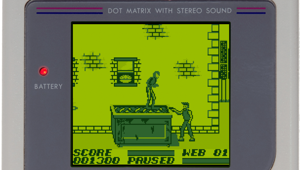 The intro screen for The Amazing Spider-Man (1990) on the Game Boy.