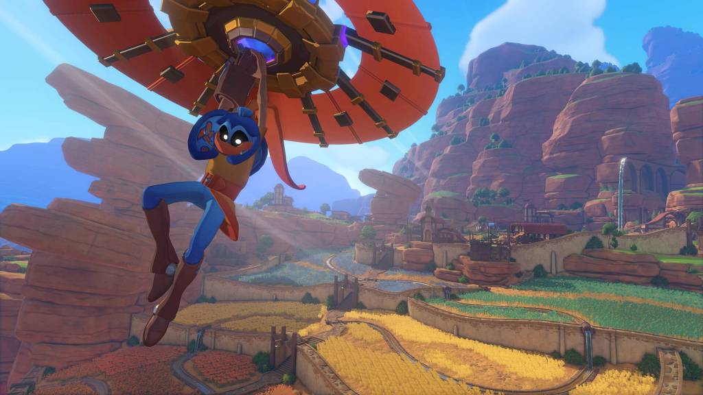 The Knightling flying over the outskirts on his glider.