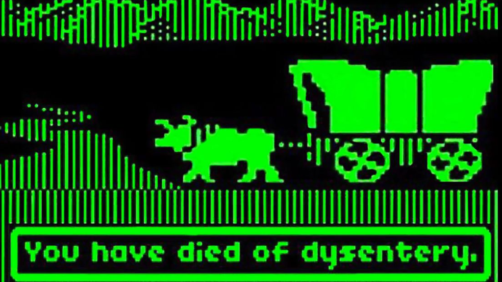 A screenshot from The Oregon Trail (1985).