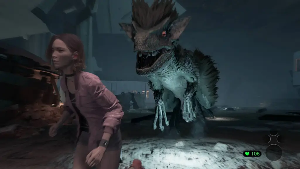 Tokyo Scramble screenshot dinosaur chasing protagonist