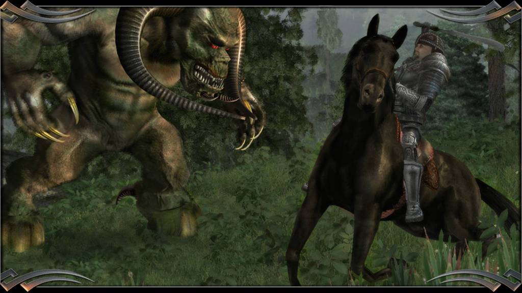 Player fighting an ogre in Two Worlds.