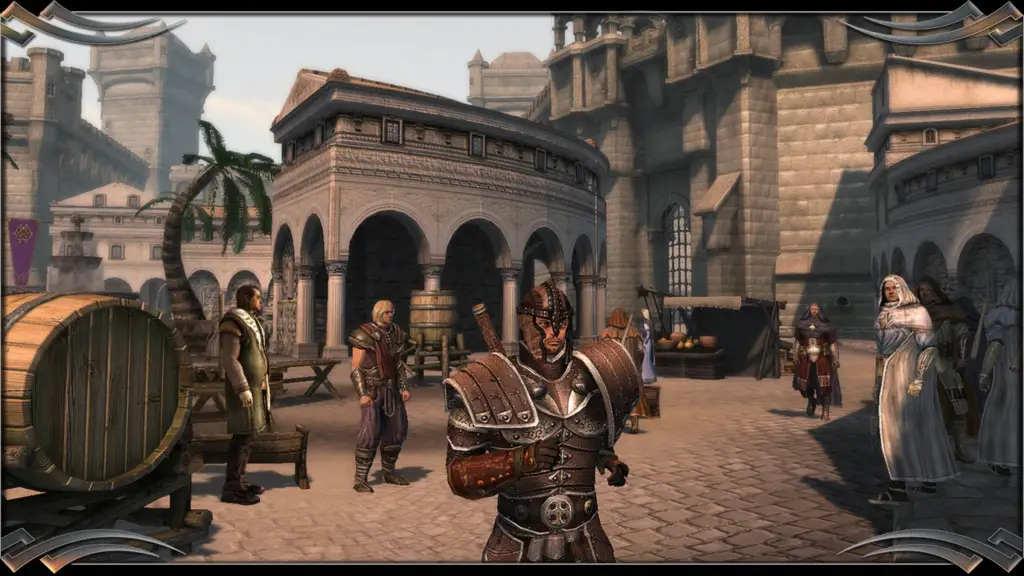 Player exploring a city in Two Worlds.