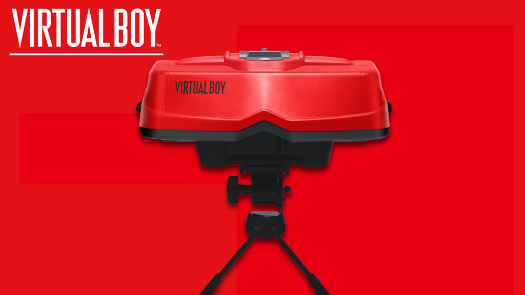 The Nintendo Virtual Boy on a red background.