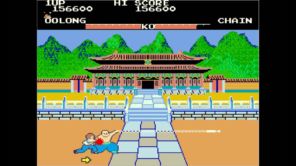 A screenshot from Yie Ar Kung-Fu (1984).