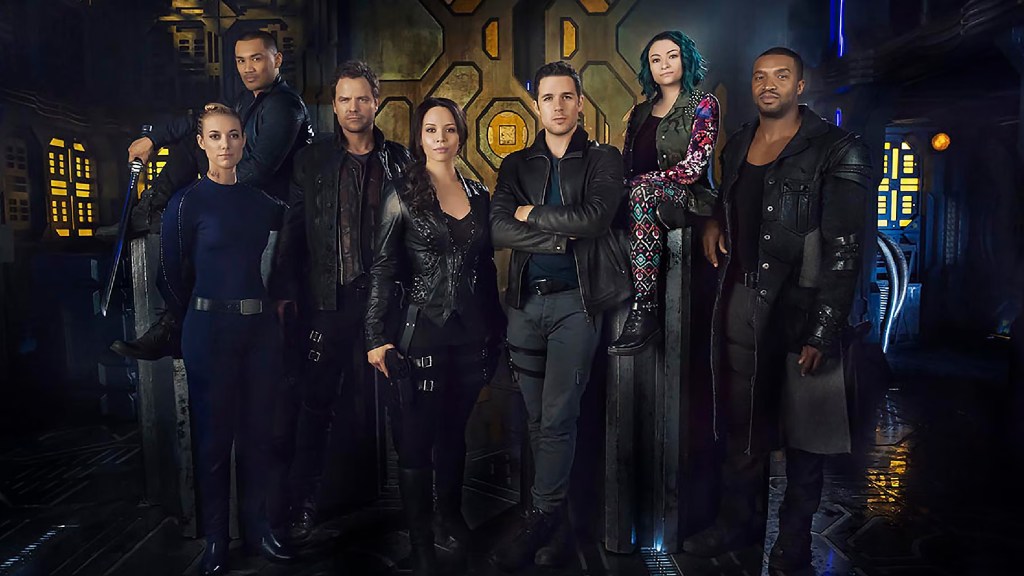 The cast of sci-fi show Dark Matter (2015)