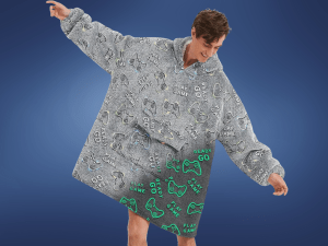 Beat the Cold With This Glow in the Dark Game Controller Wearable Blanket Hoodie (On Sale)