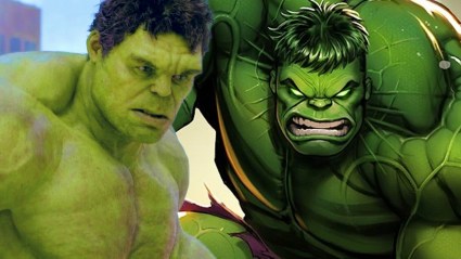 Split image of Hulk in the MCU and in Marvel Comics
