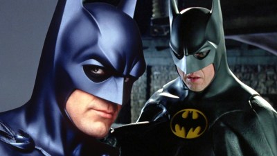 Split image of George Clooney and Michael Keaton as Batman