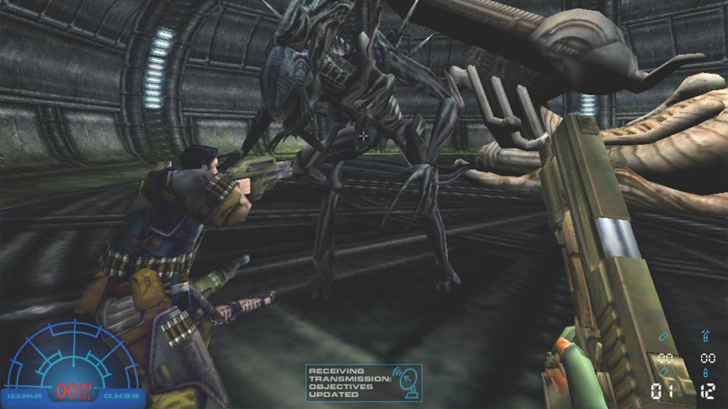 A screenshot from Aliens versus Predator 2 (2001).