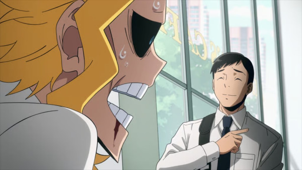 All Might looking at Tsukauchi shocked in MHA: Vigilantes Season 2, Episode 3