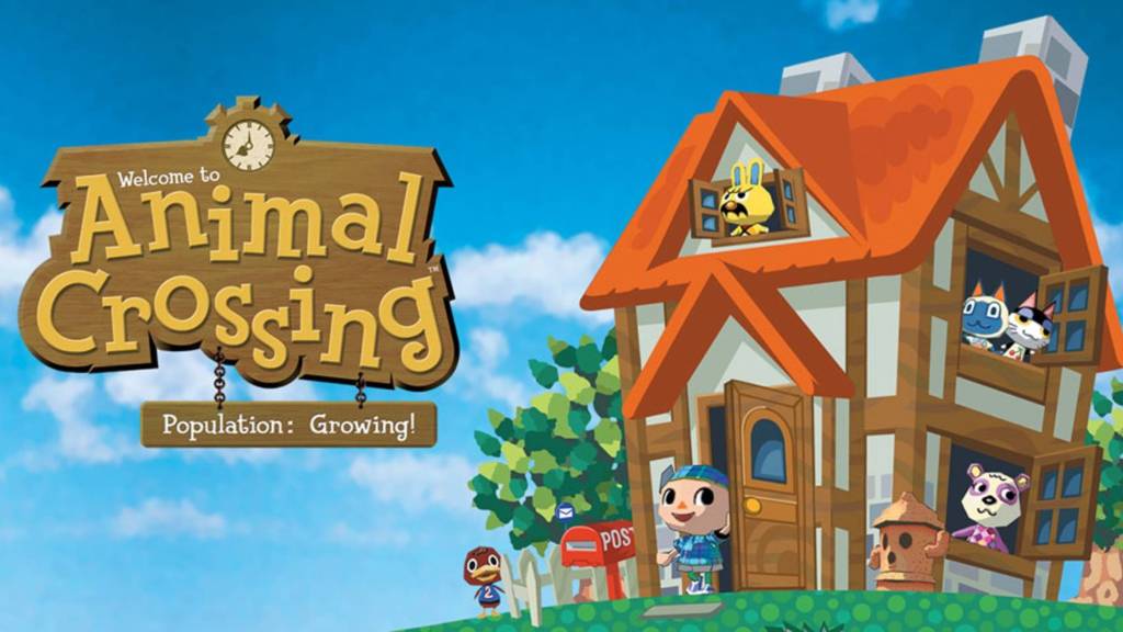 The key art for Animal Crossing on the Nintendo GameCube.