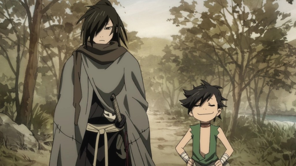 Hyakkimaru and Dororo standing next to each other in the 2019 anime