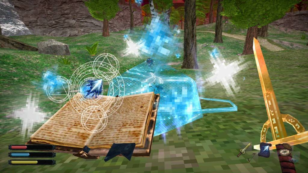 The player wielding a spellbook and dagger in Dread Delusion.