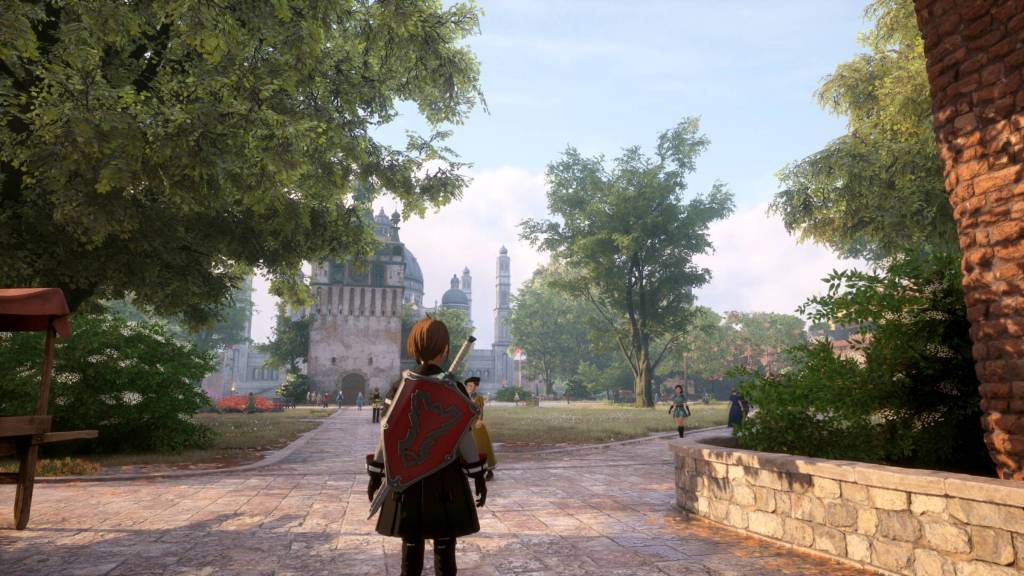 The player stood in the starting town of Echoes of Aincrad