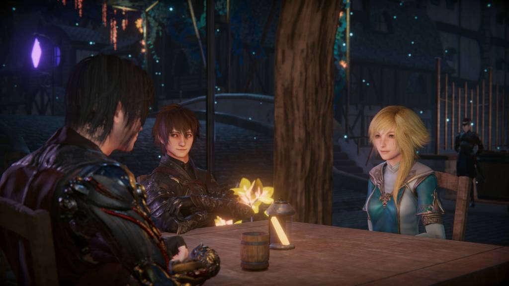 Characters from Edge of Eternity gathered around a table.